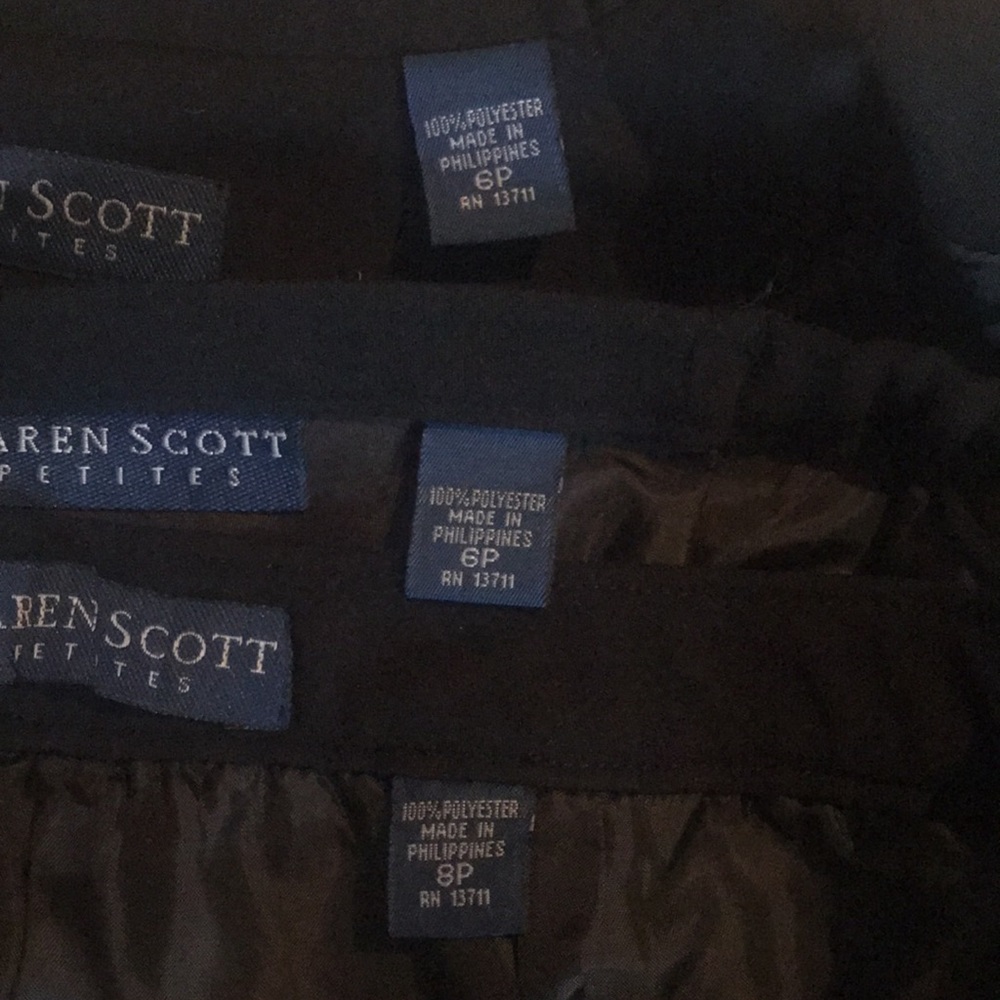 Karen Scott 3 pc black lined set, 8p pants NWT, jacket&skirt used - Picture 8 of 14